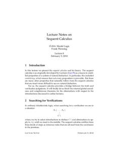Lecture Notes on Sequent Calculus: Modal Logic Frank Pfenning Lecture 8 February 9, 2010