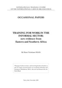 INTERNATIONAL TRAINING CENTRE OF THE INTERNATIONAL LABOUR ORGANIZATION OCCASIONAL PAPERS  TRAINING FOR WORK IN THE