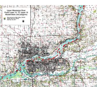 % % Upper Mississippi River Pools Lower 14, 15, Upper 16 Mussel Beds (red polygons)