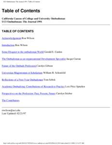 UCI Ombudsman: The Journal 1991: Table of Contents