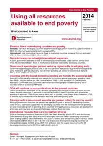 Investments to End Poverty[removed]Using all resources available to end poverty February