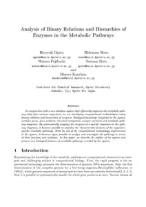 Analysis of Binary Relations and Hierarchies of Enzymes in the Metabolic Pathways Hiroyuki Ogata Hidemasa Bono