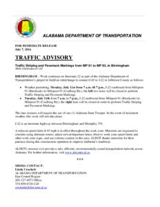 a ne Cls ALABAMA DEPARTMENT OF TRANSPORTATION FOR IMMEDIATE RELEASE July 7, 2016