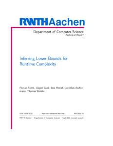 Aachen Department of Computer Science Technical Report Inferring Lower Bounds for Runtime Complexity