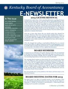 SpringKentucky Board of Accountancy E-NEWSLETTER In This Issue