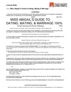 License Rider SHOW:    Miss Abigail’s Guide to Dating, Mating & Marriage