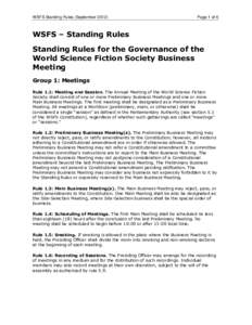 WSFS Standing Rules (SeptemberPage 1 of 6 WSFS – Standing Rules Standing Rules for the Governance of the