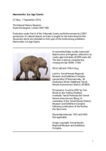 Mammoths: Ice Age Giants 23 May - 7 September[removed]The Natural History Museum, South Kensington, London SW7 5BD Protection under Part 6 of the Tribunals, Courts and Enforcement Act[removed]protection of cultural objects o