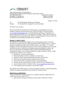 State of Vermont Agency of Transportation Planning Policy And Intermodal Development, Public Transit Section One National Life Drive [phoneMontpelier, VTfax