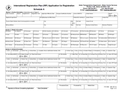 International Registration Plan (IRP) Application for Registration Schedule A - ITD 3542