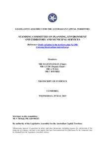 Standing Committee on Planning, Environment and Territory and Municipal Services - 29 May 2013