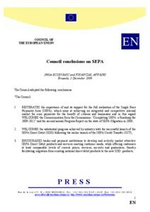 EN  COUCIL OF THE EUROPEA UIO  Council conclusions on SEPA