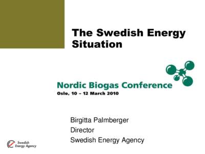 The Swedish Energy Situation Birgitta Palmberger Director Swedish Energy Agency
