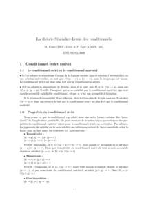 La th´eorie Stalnaker-Lewis des conditionnels ´ e (CNRS, IJN) M. Cozic (DEC, ENS) & P. Egr´ ENS, 