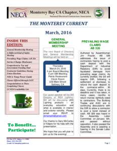 THE MONTEREY CURRENT March, 2016 INSIDE THIS EDITION:  GENERAL