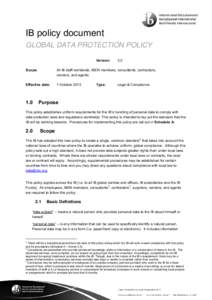 IB policy document GLOBAL DATA PROTECTION POLICY Version: 2.0