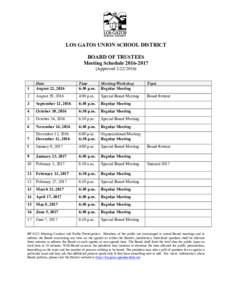 LOS GATOS UNION SCHOOL DISTRICT BOARD OF TRUSTEES Meeting ScheduleApprovedTime 6:30 p.m.