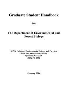 Graduate Student Handbook For The Department of Environmental and Forest Biology