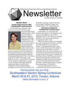 Mathematical Association of America Southwestern Section  Newsletter Volume 25 Issue 1 | Fall 2011