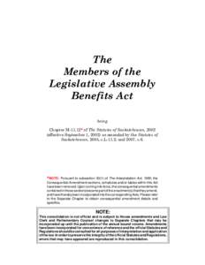 Members of the Legislative Assembly Benefits Act
