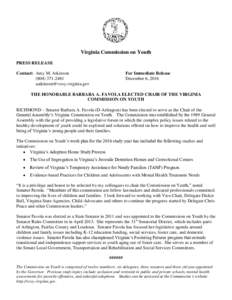 Virginia Commission on Youth PRESS RELEASE Contact: Amy M. Atkinson 