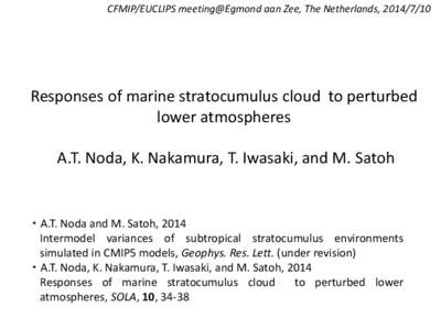 CMIP5データの下層雲の比較と ラージエディシミュレーションによる 亜熱帯層積雲の環境場の変化への 応答