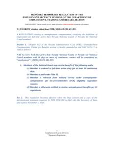 PROPOSED TEMPORARY REGULATION OF THE EMPLOYMENT SECURITY DIVISION OF THE DEPARTMENT OF EMPLOYMENT, TRAINING AND REHABILITATION EXPLANATION – Matter in italics is new; matter in brackets [omitted material] is material t