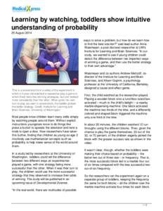 Learning by watching, toddlers show intuitive understanding of probability
