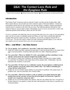 Q&A: The Contact Lens Rule and the Eyeglass Rule Federal Trade Commission 