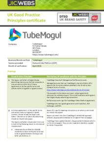 UK Good Practice Principles certificate Company:  Tubemogul