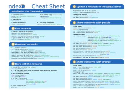 ndex  Cheat Sheet 4. 4 Upload a network to the NDEx server