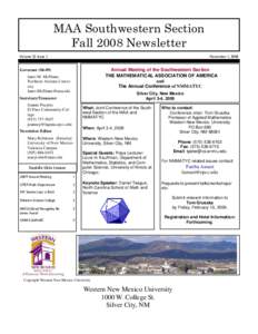 MAA Southwestern Section Fall 2008 Newsletter Volume 22 Issue 1 November 1, 2008