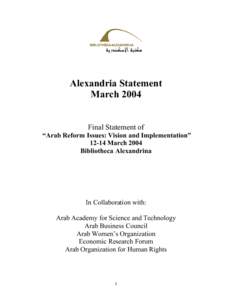The Alexandria Statement March 2004 On Issues of Reform in the Arab World