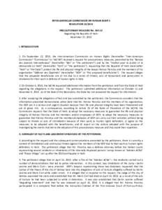INTER-AMERICAN COMMISSION ON HUMAN RIGHTS RESOLUTIONPRECAUTIONARY MEASURE NoRegarding the Republic of Haiti November 27, 2013 I. INTRODUCTION