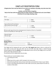 CAMP LUCY REGISTRATION FORM