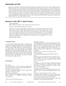 RESOURCE LETTER Resource Letters are guides for college and university physicists, astronomers, and other scientists to literature, websites, and other teaching aids. Each Resource Letter focuses on a particular topic an