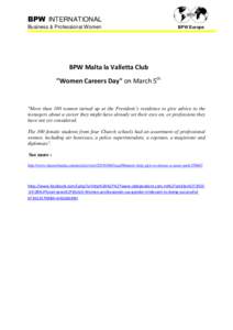 BPW INTERNATIONAL Business & Professional Women BPW Europe  BPW Malta la Valletta Club