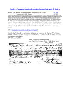 Southern Campaign American Revolution Pension Statements & Rosters Bounty Land Warrant information relating to William Lewis VAS913 Transcribed by Will Graves vsl 1VA[removed]