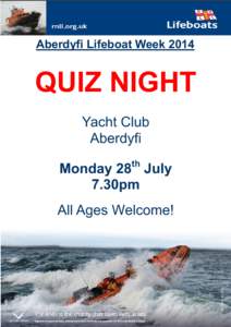 Aberdyfi Lifeboat WeekQUIZ NIGHT Yacht Club Aberdyfi th