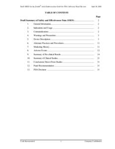 Draft SSED for the Zenith® AAA Endovascular Graft for FDA Advisory Panel Review  April 10, 2003 TABLE OF CONTENTS Page