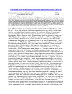 Southern Campaign American Revolution Pension Statements & Rosters Pension application of Samuel Marion S4180 Transcribed by Will Graves f30VA[removed]