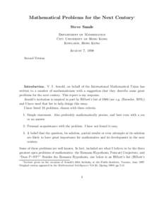 Conjectures / Millennium Prize Problems / Mathematical optimization / Complexity classes / Diophantine equation / Riemann hypothesis / Stephen Smale / Time complexity / P versus NP problem / Theoretical computer science / Mathematics / Computational complexity theory