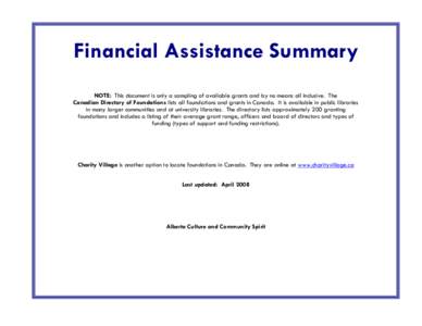 Alberta Association of Agricultural Societies - Financial Assistance Summary