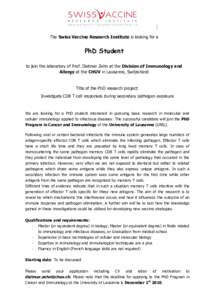 SVRI is looking for a PhD Student - Job October 2010