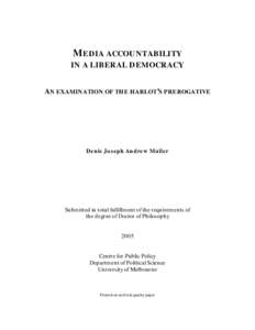 MEDIA ACCOUNTABILITY IN A LIBERAL DEMOCRACY: AN EXAMINATION OF THE AUSTRALIAN POSITION