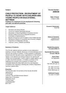 Subject:  CHILD PROTECTION: RECRUITMENT OF PEOPLE TO WORK WITH CHILDREN AND YOUNG PEOPLE IN EDUCATIONAL SETTINGS