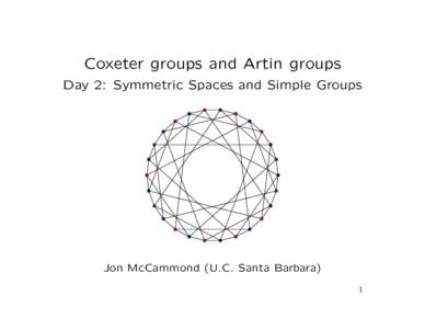 Coxeter groups and Artin groups Day 2: Symmetric Spaces and Simple Groups