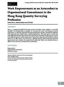 Surveying and Built Environment Vol 17(2), 63-72 December 2006 ISSNWork Empowerment as an Antecedent to Organisational Commitment in the Hong Kong Quantity Surveying Profession