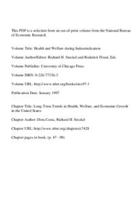 This PDF is a selection from an out-of-print volume from the National Bureau of Economic Research Volume Title: Health and Welfare during Industrialization Volume Author/Editor: Richard H. Steckel and Roderick Floud, Eds