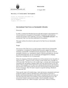 Memorandum  25 August 2005 Ministry of Sustainable Development Divison for Sustainable Development and environmental integration